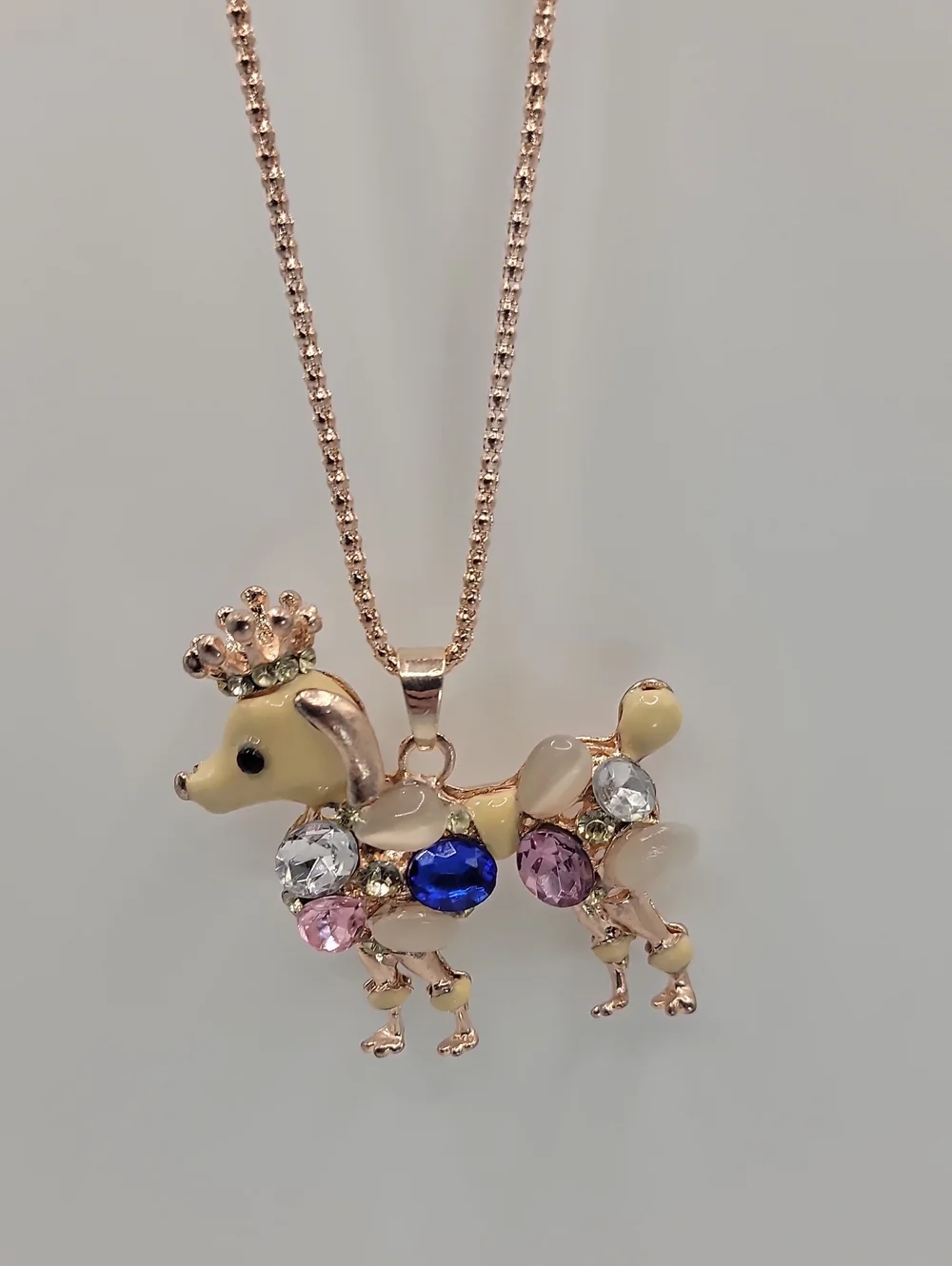 Betsey Johnson Gold-Tone Jeweled Poodle Pendant Necklace - Pink/Blue/White